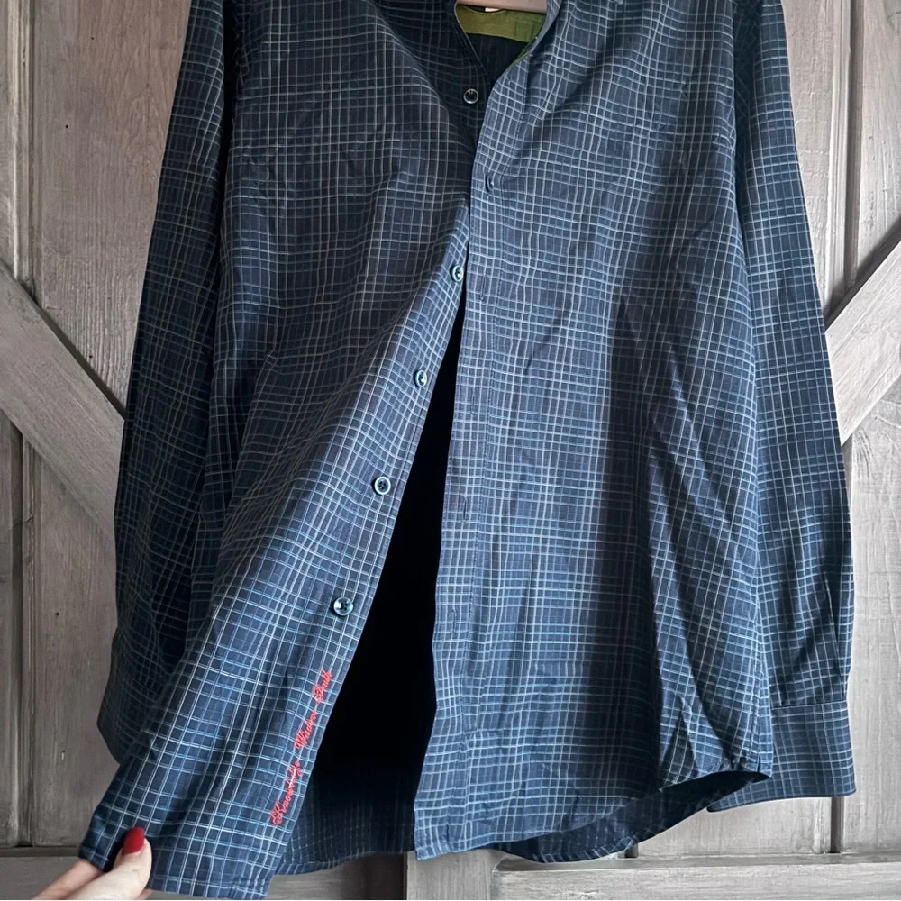Robert Graham Blue Plaid Button Down‎ flip cuff Size L
